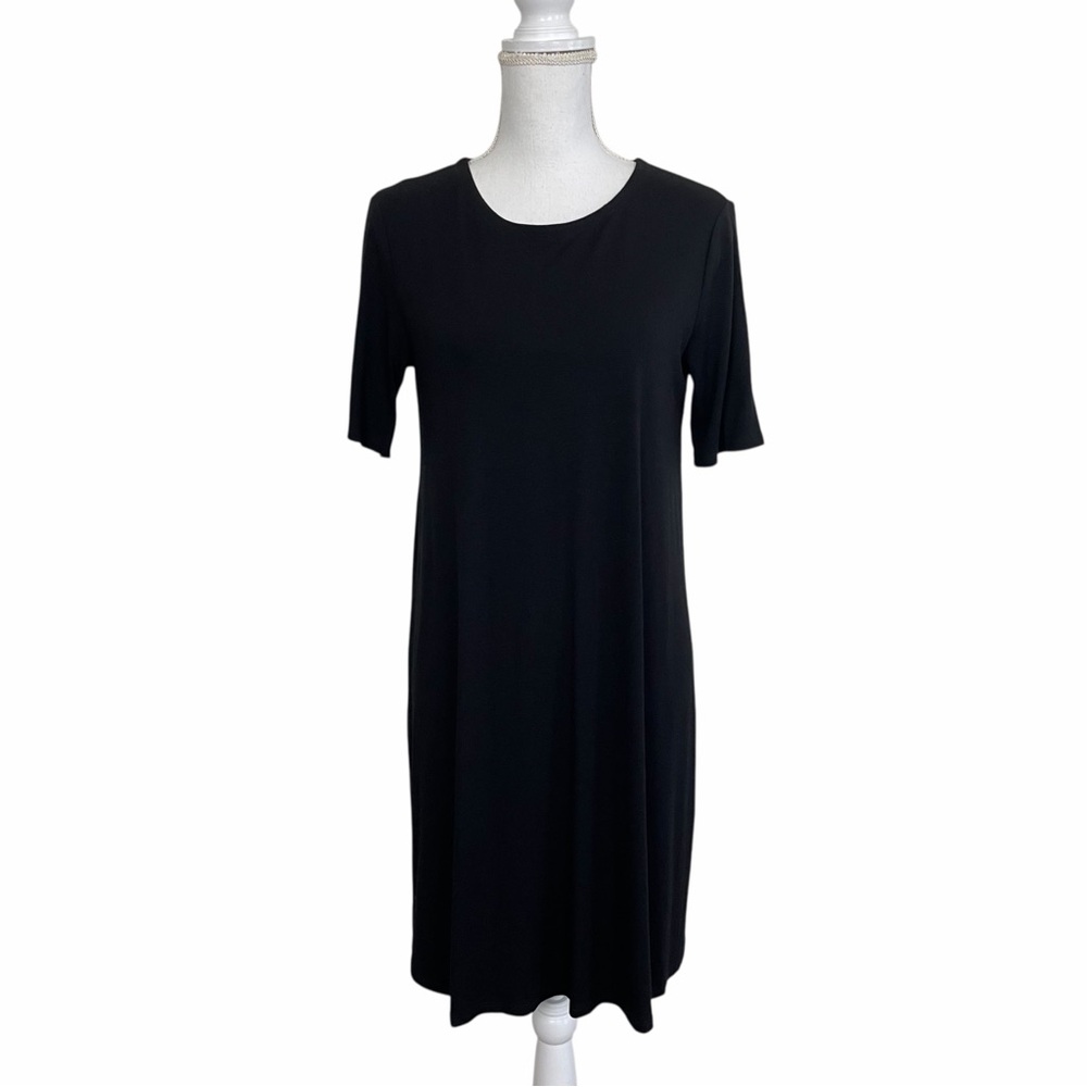 Eileen Fisher Black Short Sleeve Jersey Knit Dress – Size XS